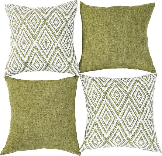 Dekorative Kissenbezüge, 4er-Set, geometrisches Design, Leinen-Kissenbezug für Couch, Sofa, Wohnzimmer, 45,7 x 45,7 cm | Green